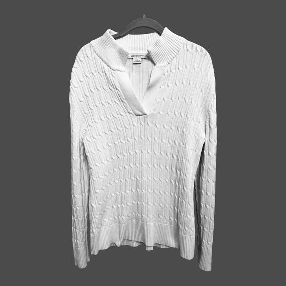 Liz Claiborne Sweaters - Liz Claiborne Vintage Preppy Cable Knit Cream V Neck Classic Pullover Sweater XL
